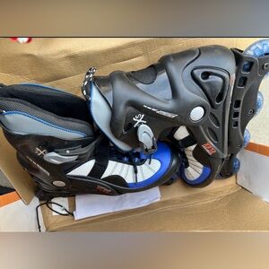 Men's Black and Blue Rollerblades Skates